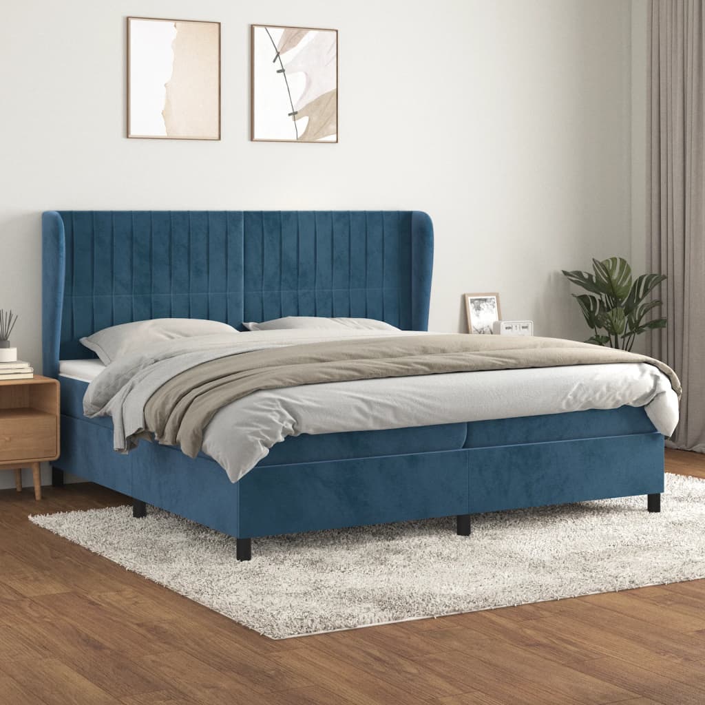 vidaXL Pat box spring cu saltea, albastru închis, 200x200 cm, catifea