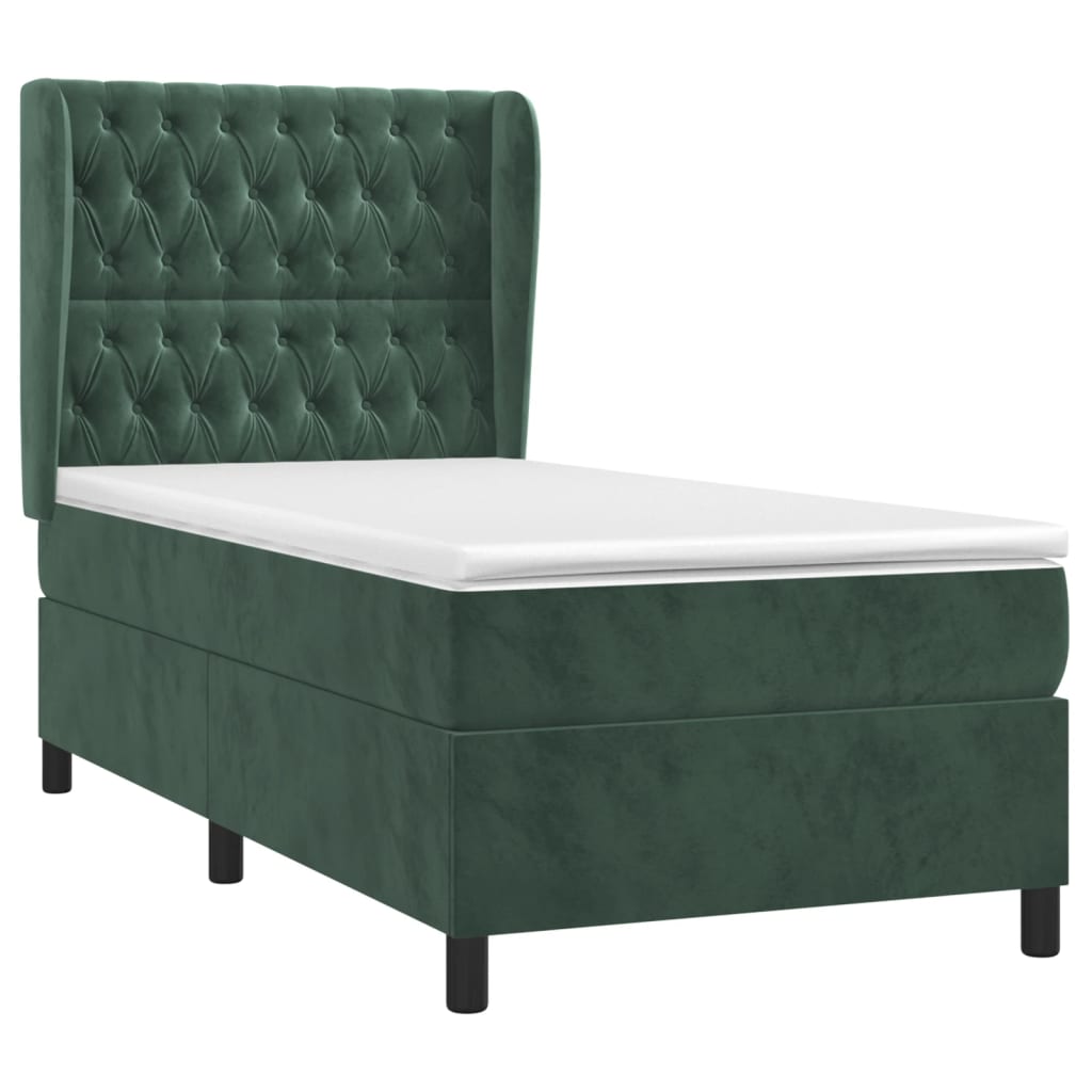 vidaXL Boxspring met matras fluweel donkergroen 80x200 cm afbeelding