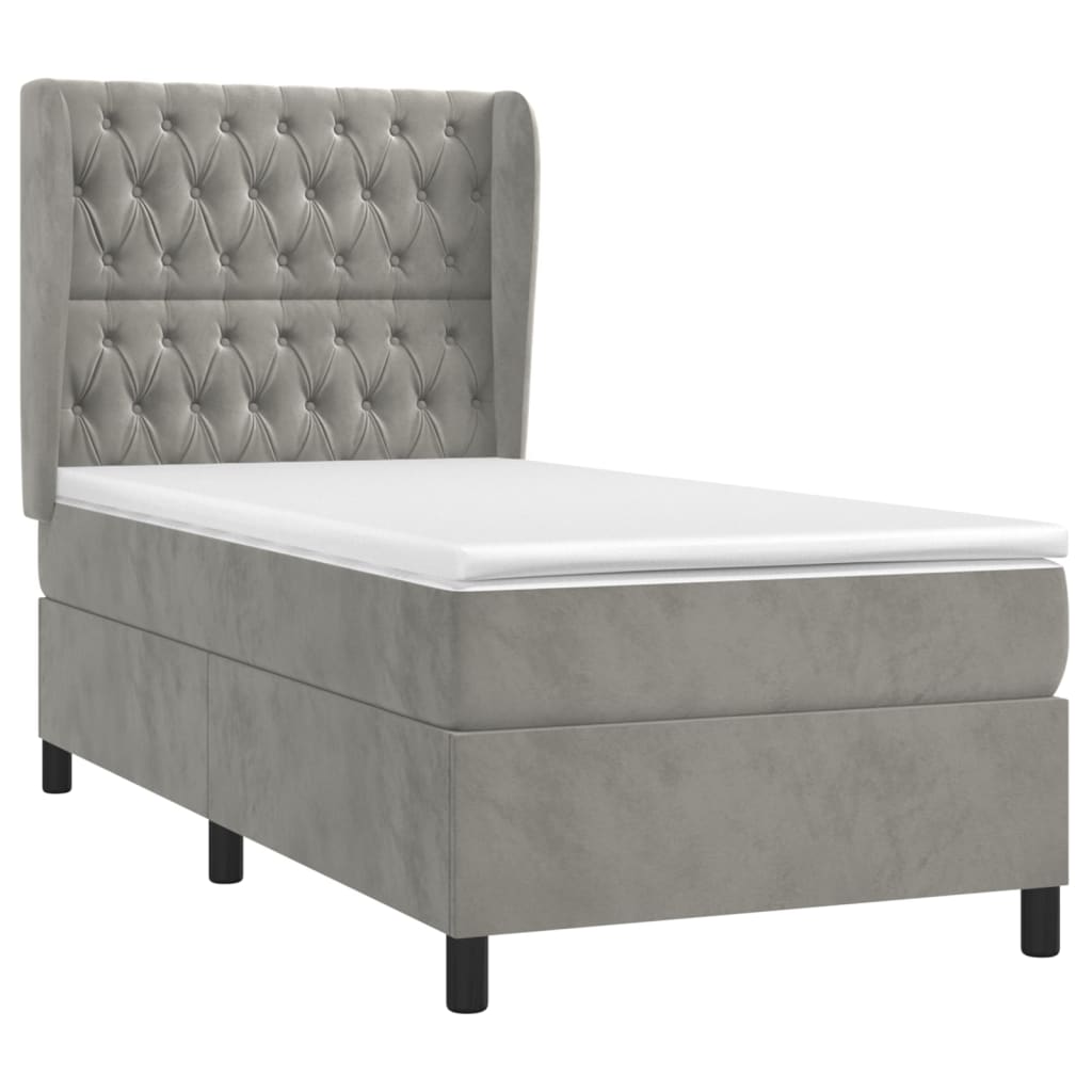 vidaXL Boxspring met matras fluweel lichtgrijs 90x190 cm afbeelding