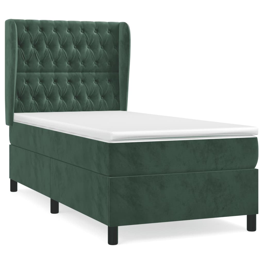 Thumbnail - vidaXL Boxspringbett mit Matratze Dunkelgrün 90x190 cm Samt