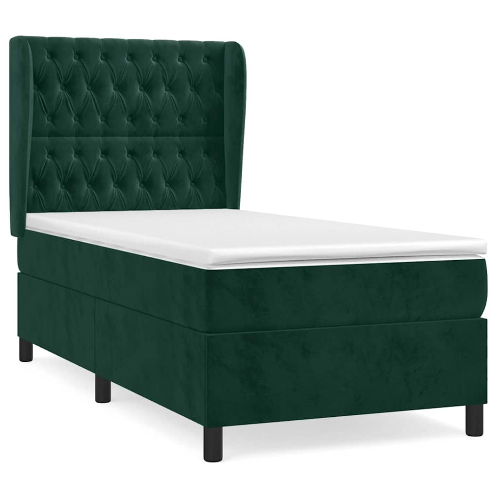 vidaXL Box spring postel s matrací tmavě zelená 90x200 cm samet