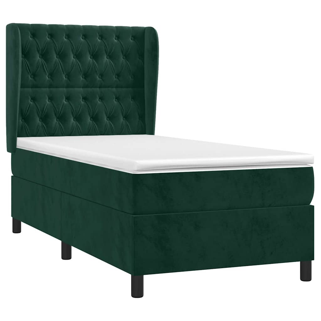vidaXL - Boxspring - met - matras - fluweel - donkergroen - 90x200 - cm
