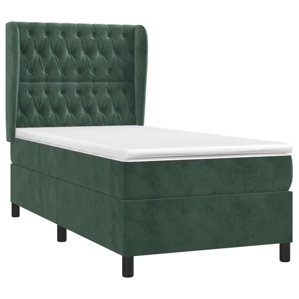 vidaXL Boxspring met matras fluweel donkergroen 100x200 cm afbeelding