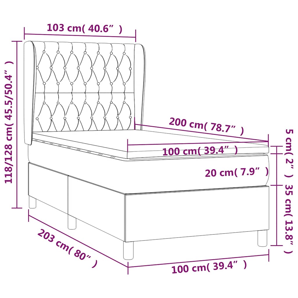 Box spring postelja z vzmetnico temno zelena 100x200 cm žamet - slika 8