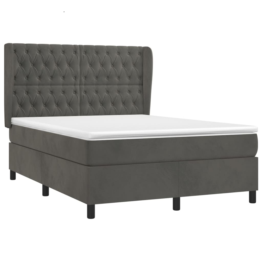 vidaXL Boxspring met matras fluweel donkergrijs 140x190 cm afbeelding