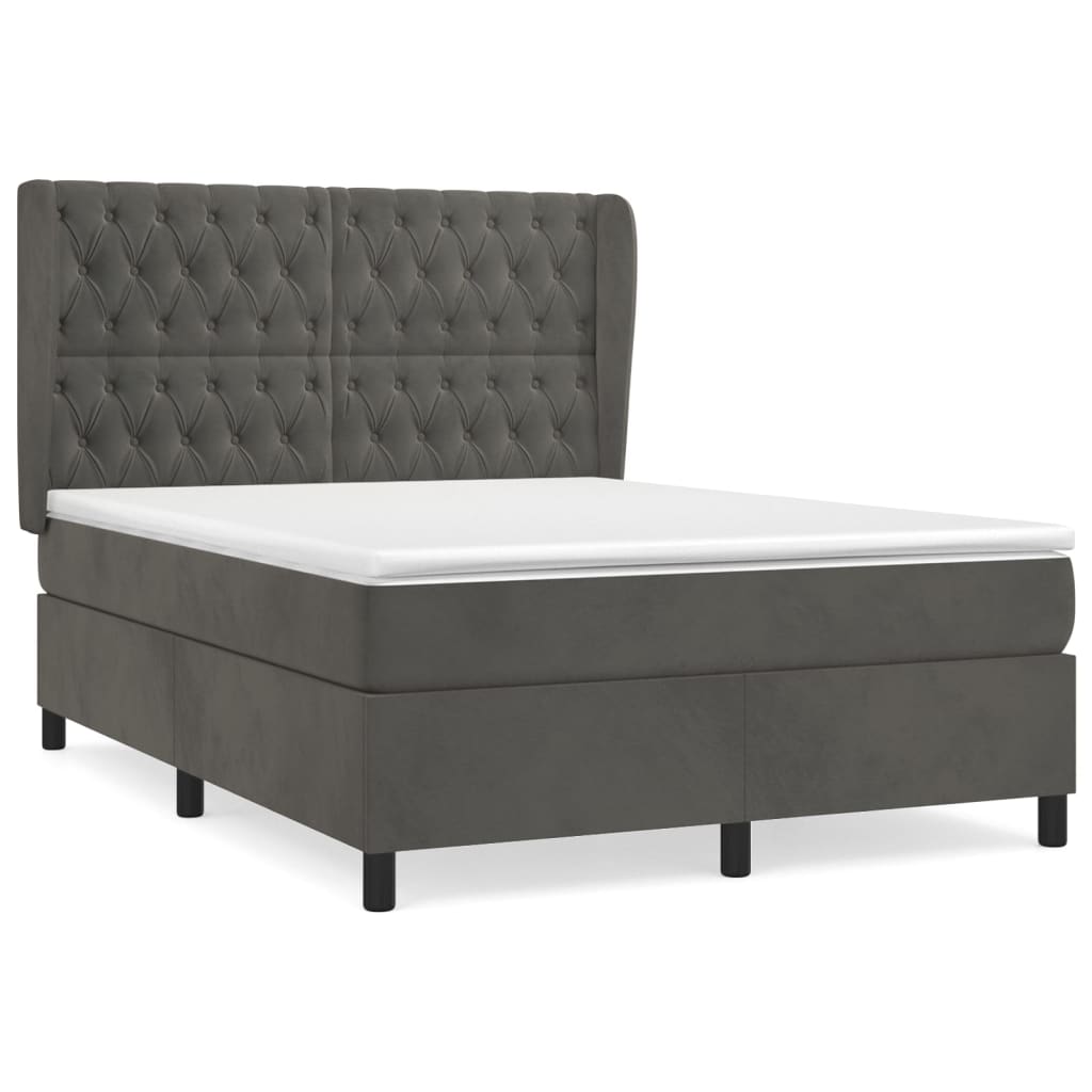 vidaXL Boxspring met matras fluweel donkergrijs 140x200 cm