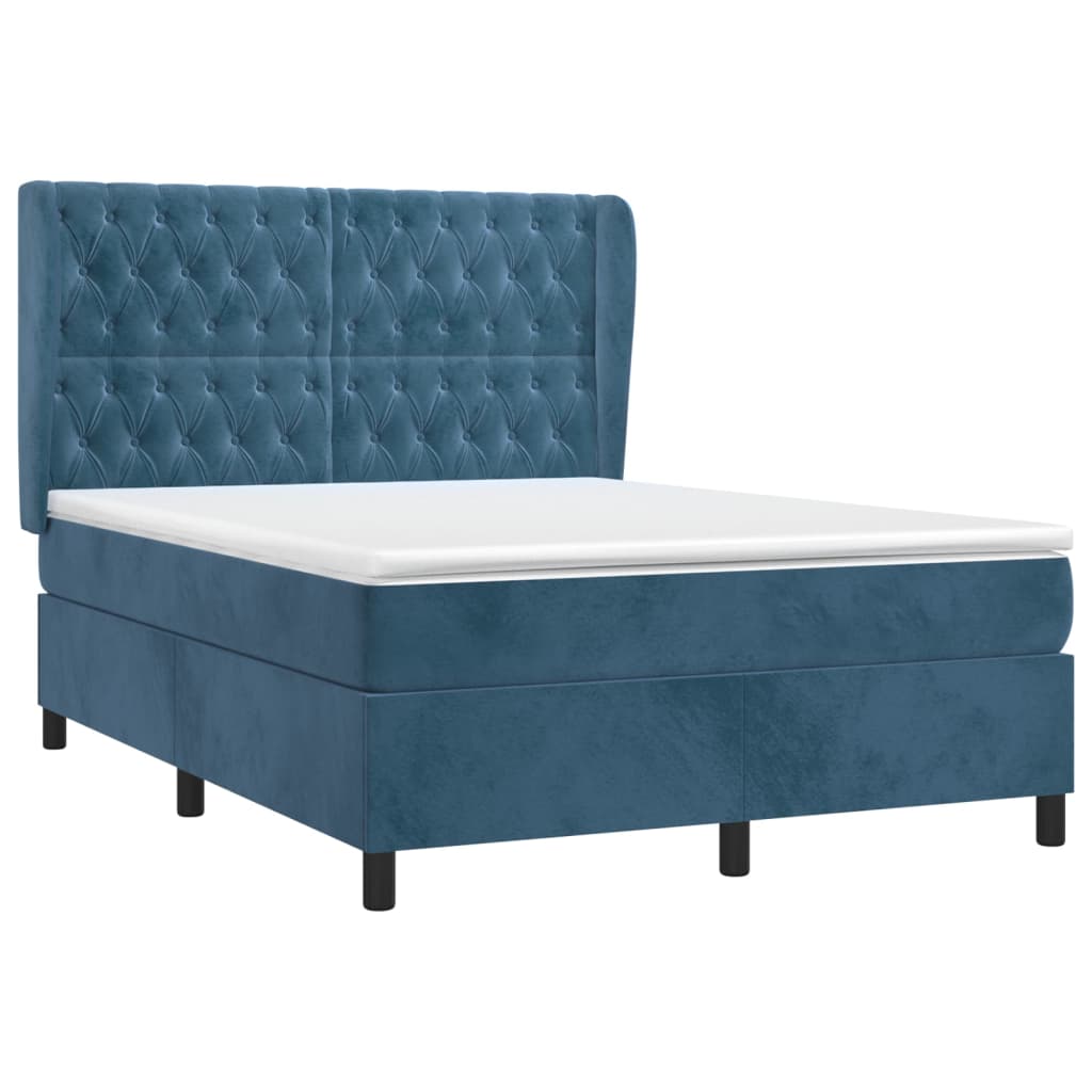 vidaXL Boxspring met matras fluweel donkerblauw 140x200 cm afbeelding