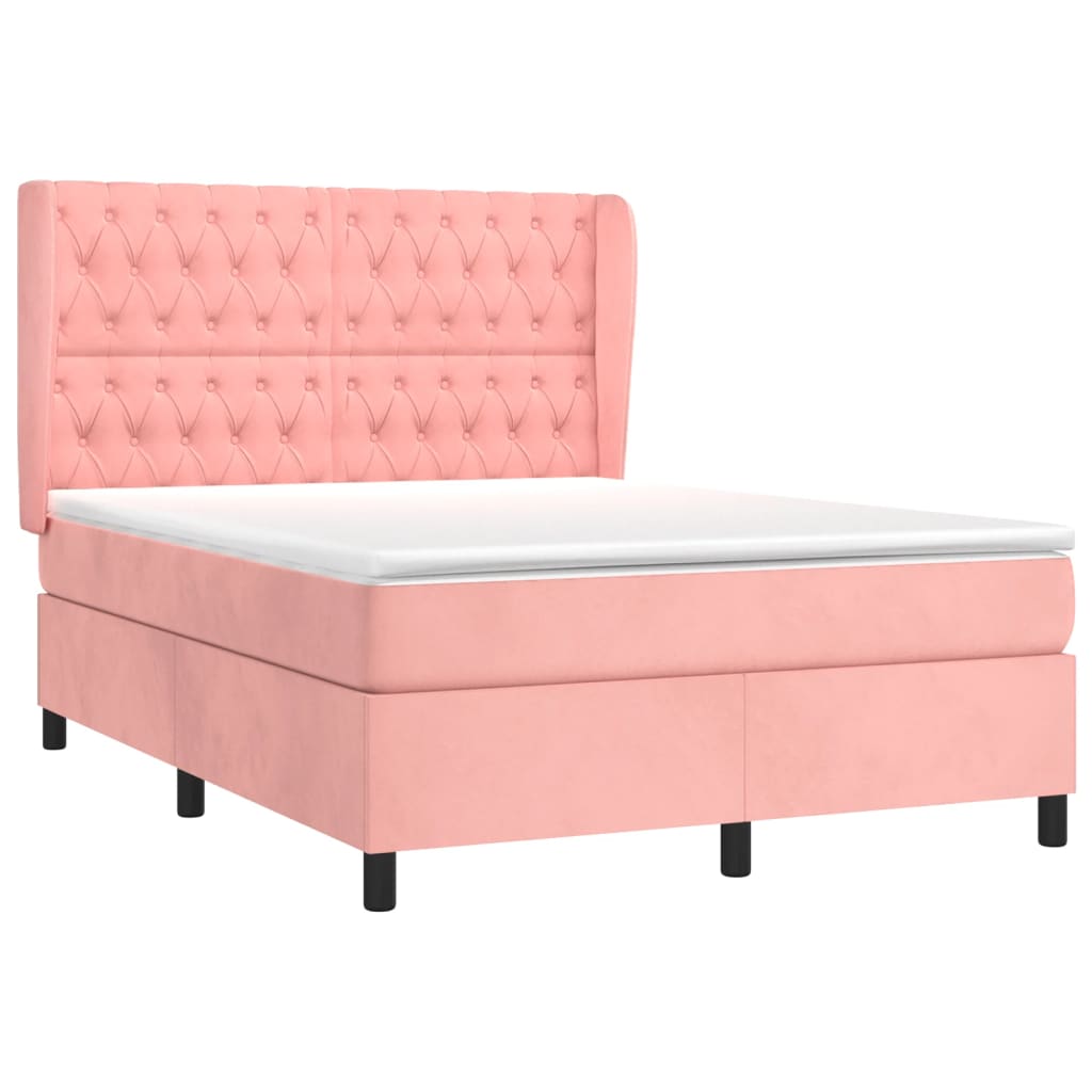 vidaXL Boxspring met matras fluweel roze 140x200 cm afbeelding