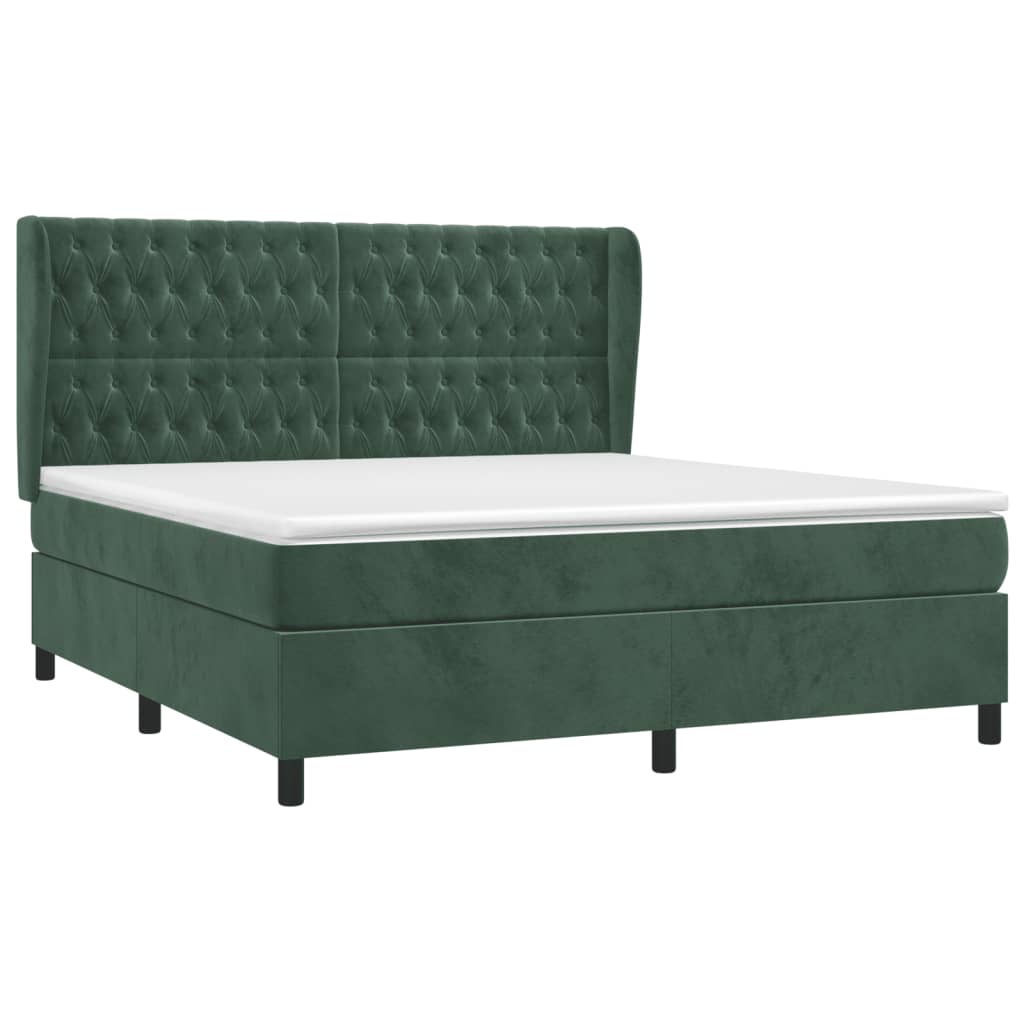 Thumbnail - vidaXL Boxspringbett mit Matratze Dunkelgrün 160x200 cm Samt