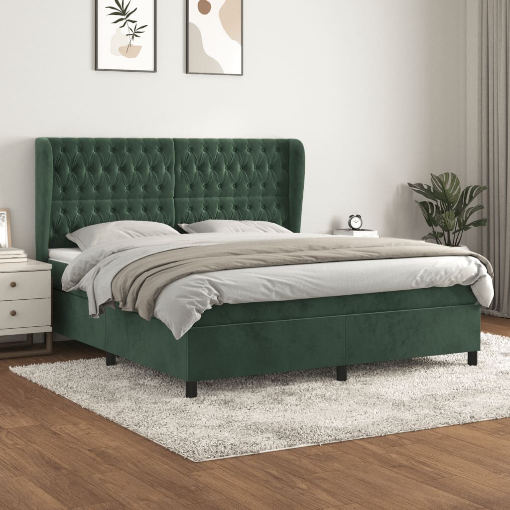 vidaXL Pat box spring cu saltea, verde închis, 160x200 cm, catifea