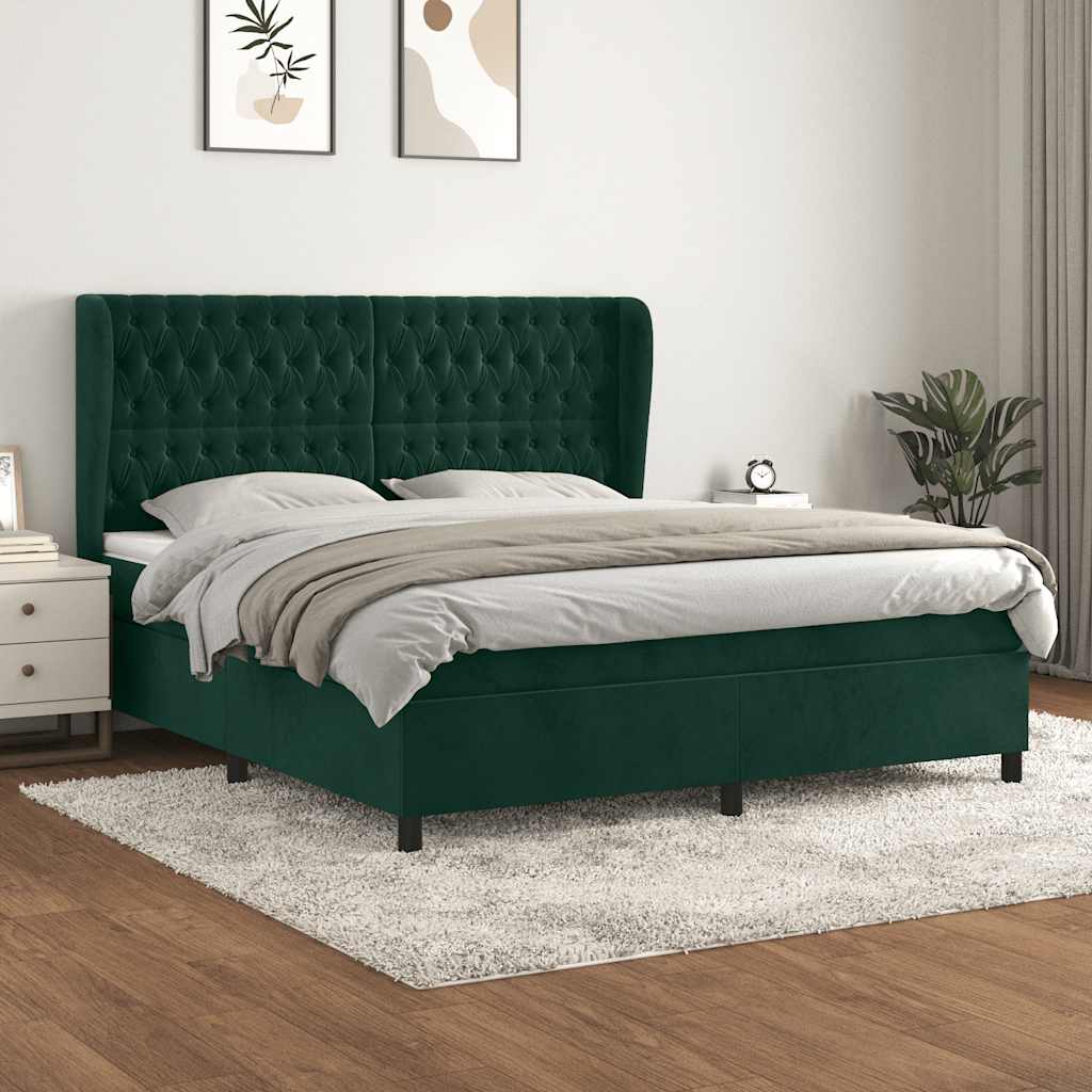 vidaXL Boxspringbett mit Matratze Dunkelgrün 160x200 cm Samt