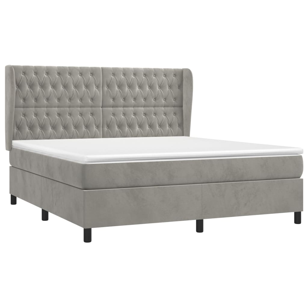 vidaXL Boxspring met matras fluweel lichtgrijs 180x200 cm afbeelding