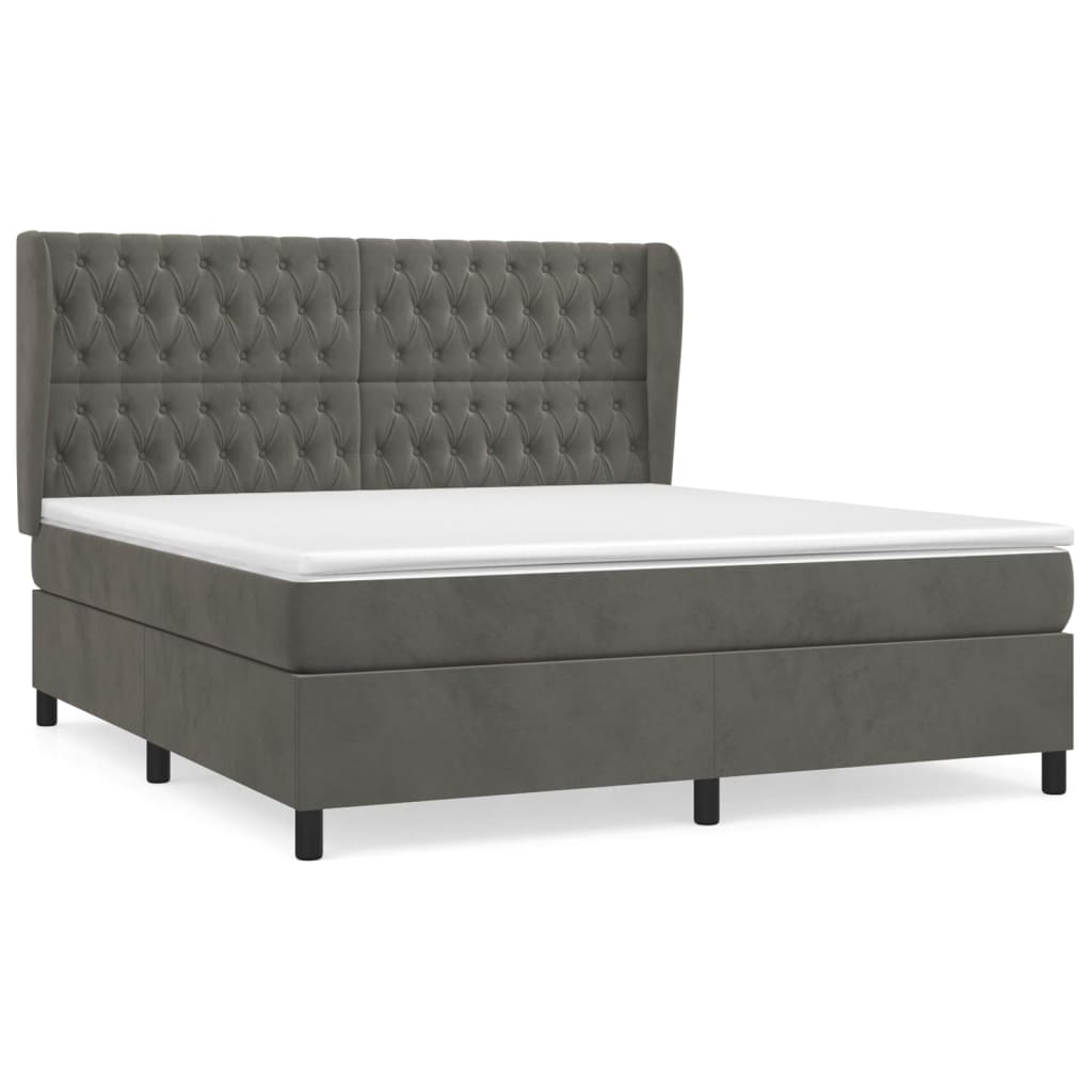 vidaXL Box spring postel s matrací tmavě šedá 180x200 cm samet