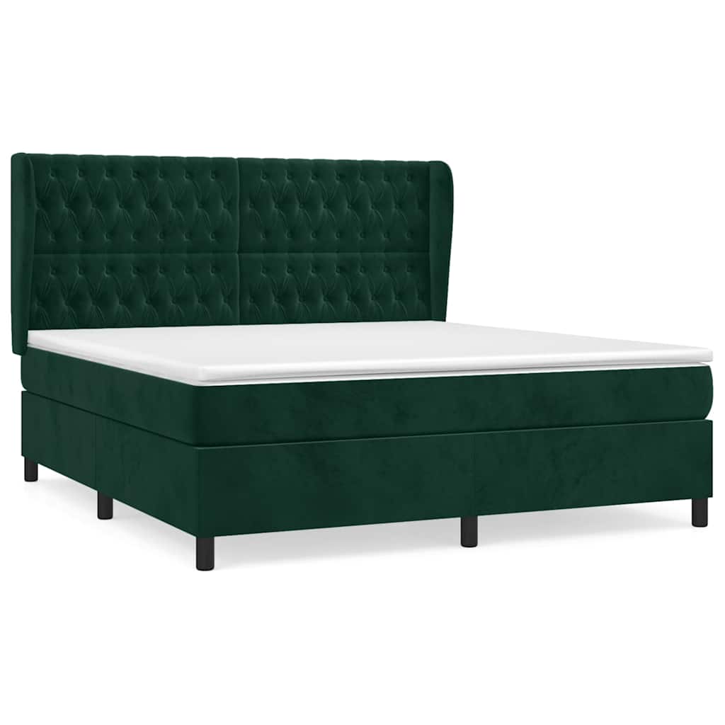 vidaXL Box spring postel s matrací tmavě zelená 180x200 cm samet