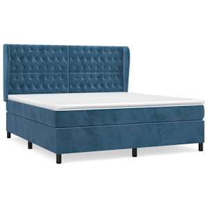 Box spring postelja z vzmetnico temno modra 180x200 cm žamet - slika 2