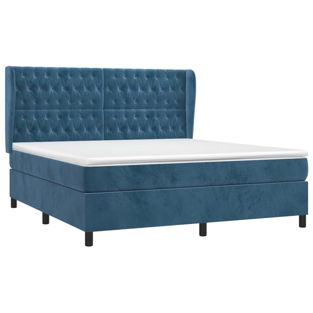 vidaXL Boxspring met matras fluweel donkerblauw 180x200 cm afbeelding