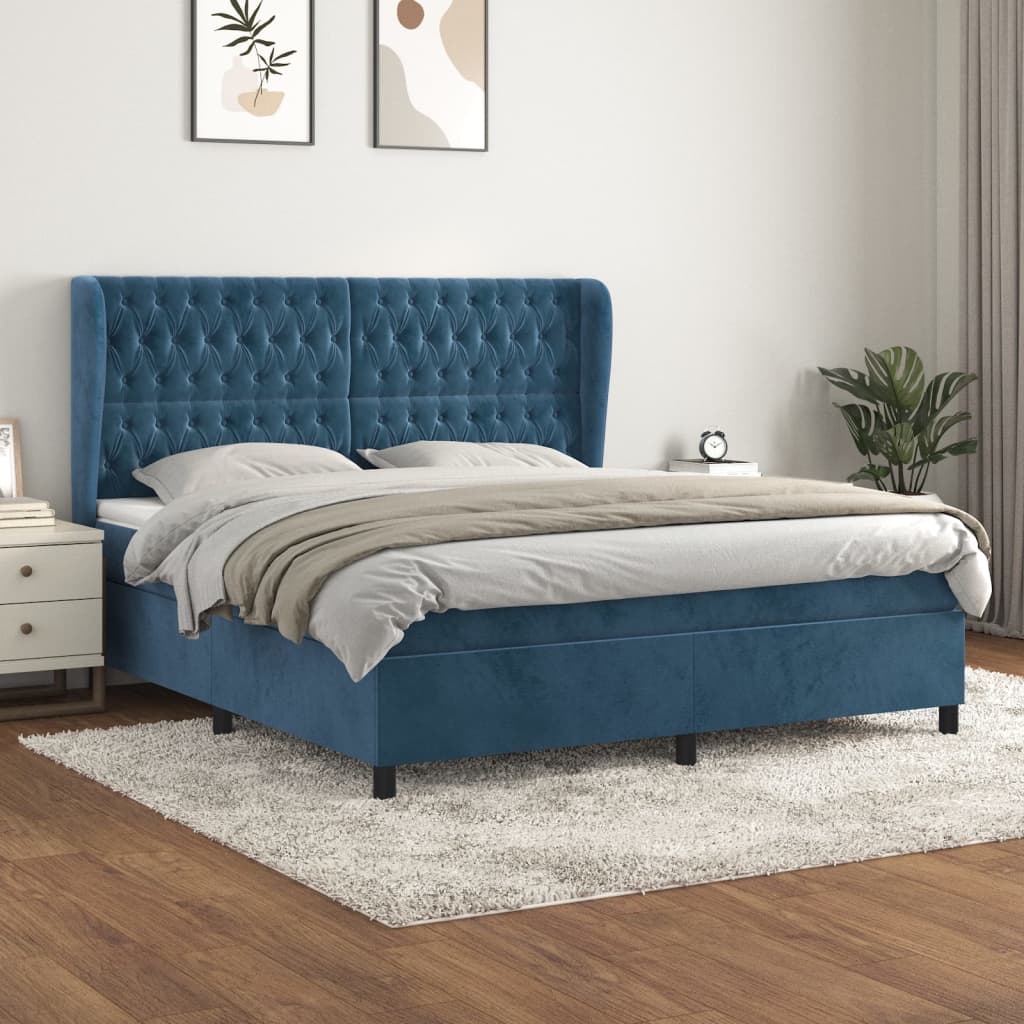 vidaXL Lit à sommier tapissier et matelas Bleu foncé 180x200cm Velours