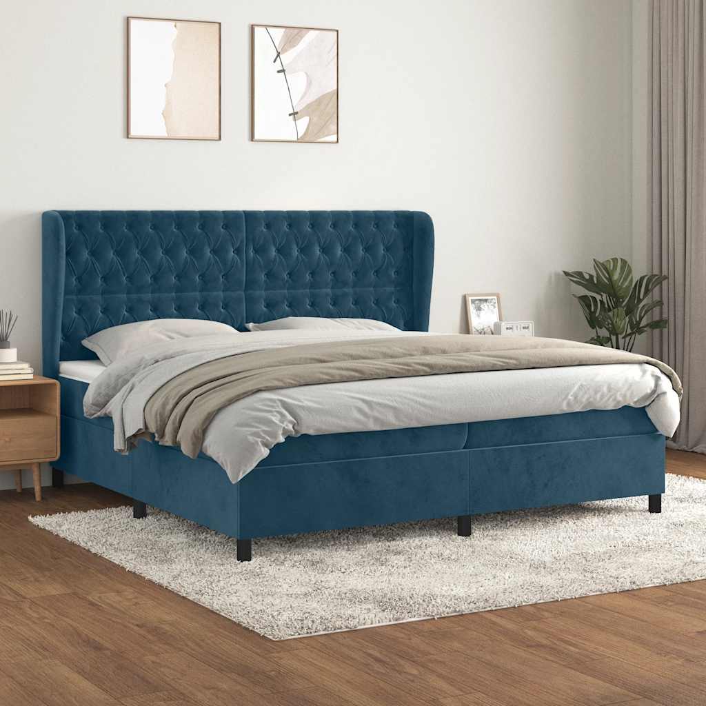 vidaXL Pat box spring cu saltea, albastru închis, 200x200 cm, catifea