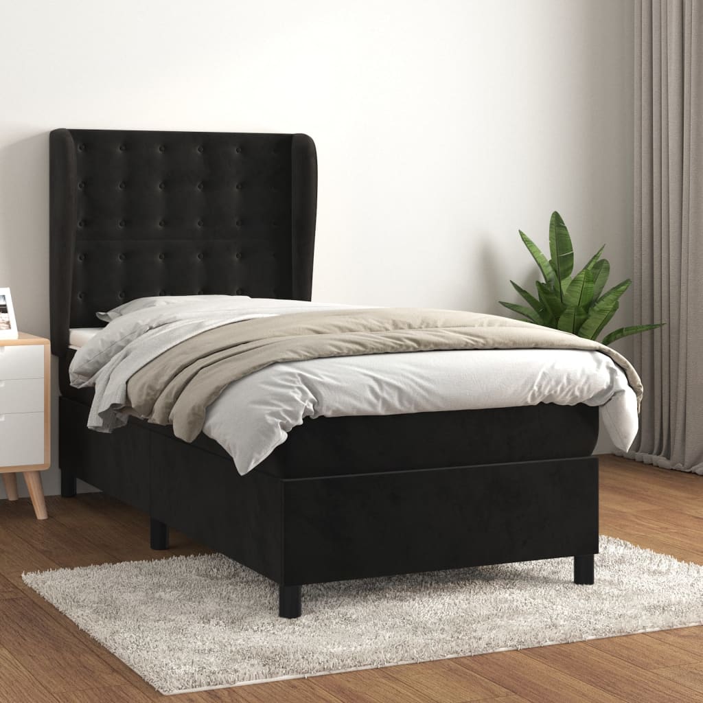 Box spring postel s matrací černá 80 x 200 cm samet