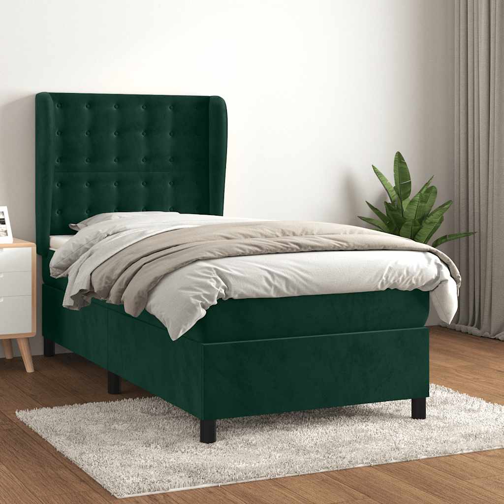 vidaXL Pat box spring cu saltea, verde închis, 80x200 cm, catifea