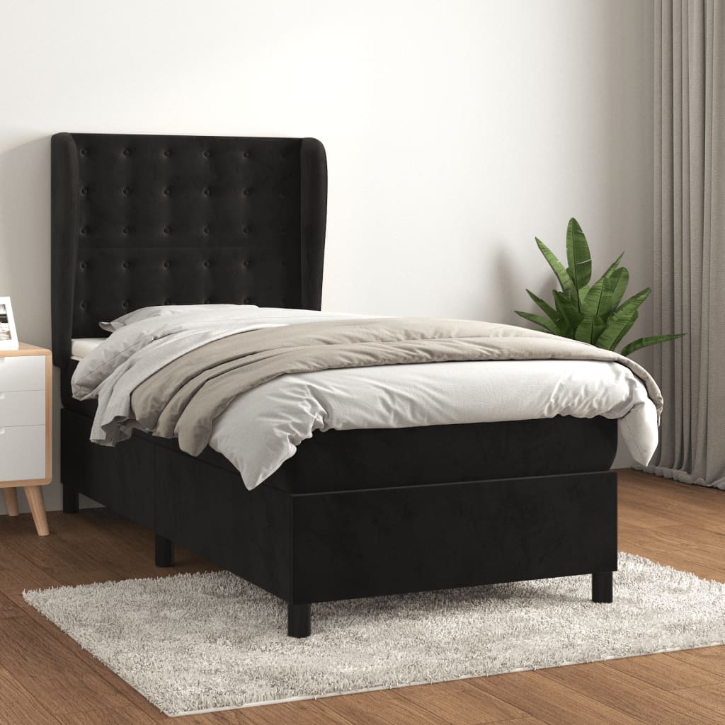 Lit à sommier tapissier avec matelas Noir 90x190 cm Velours