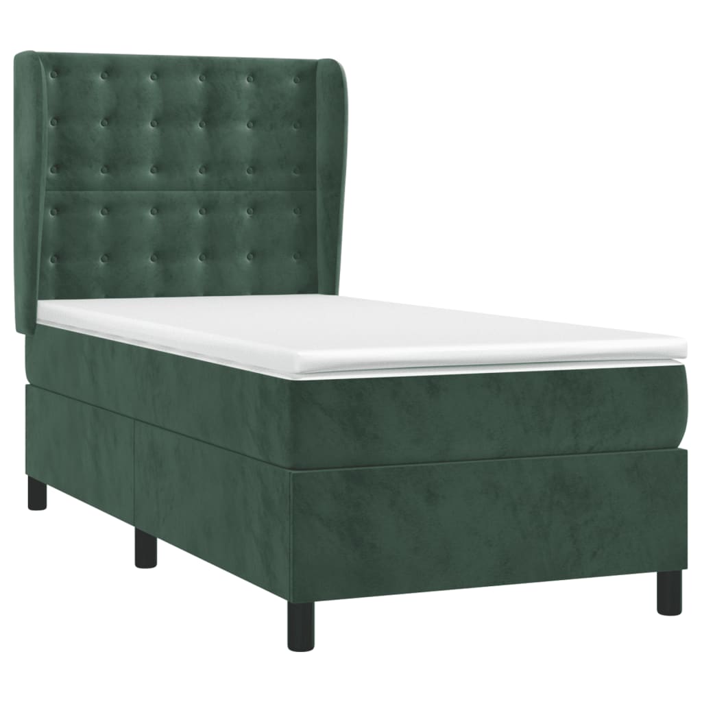 vidaXL Boxspring met matras fluweel donkergroen 90x200 cm afbeelding