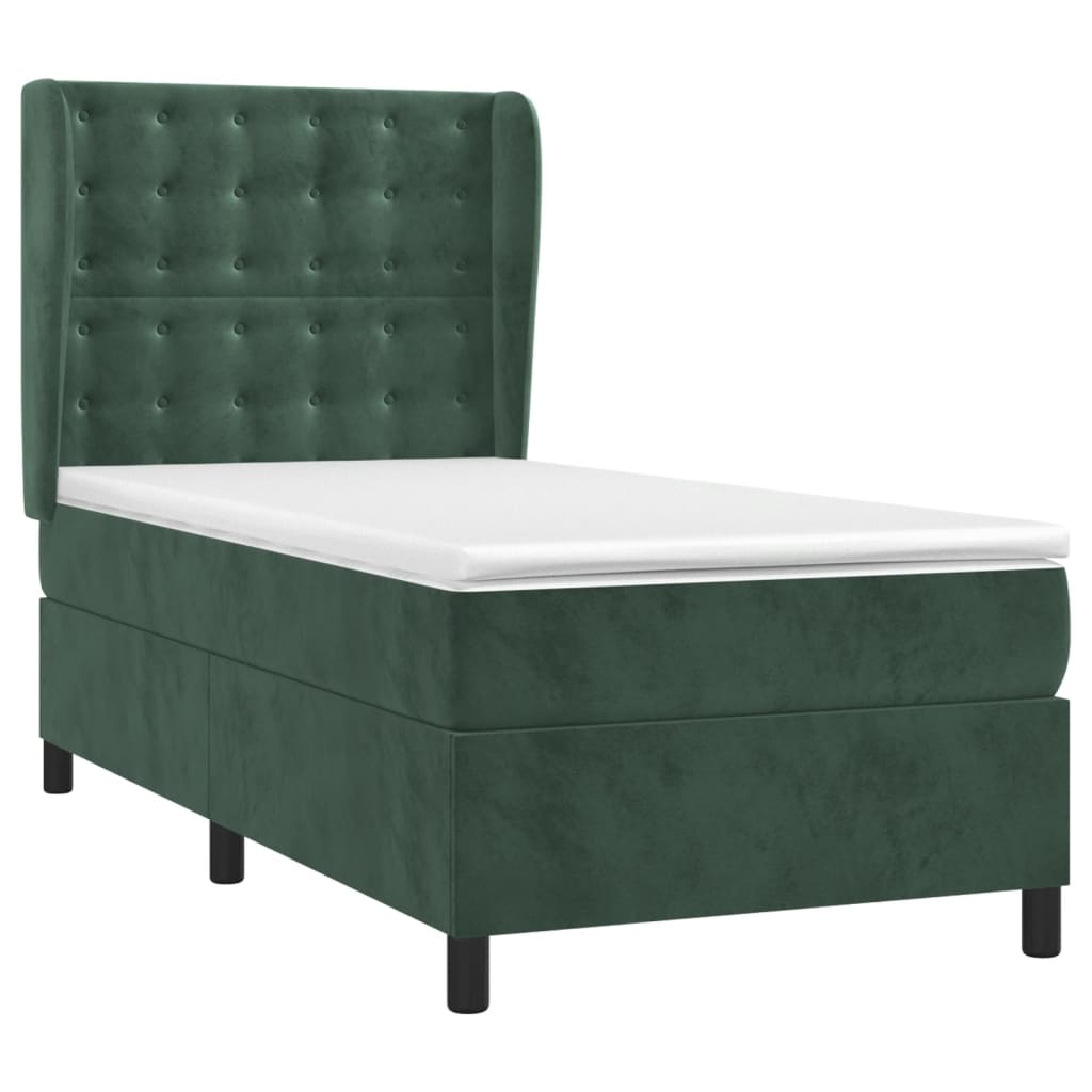 vidaXL Boxspring met matras fluweel donkergroen 100x200 cm afbeelding