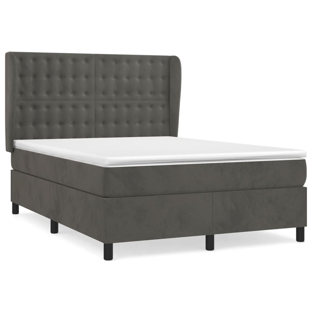 vidaXL Boxspring met matras fluweel donkergrijs 140x190 cm