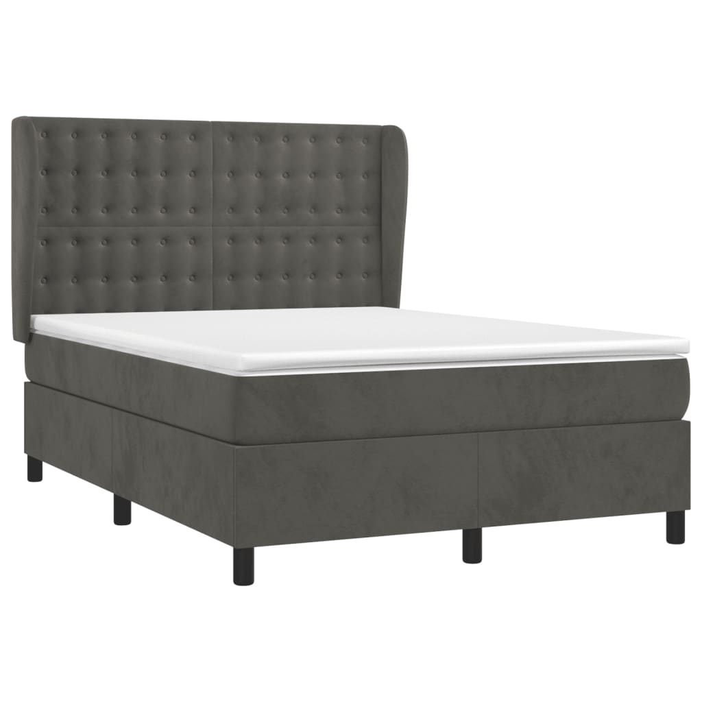 Thumbnail - vidaXL Boxspringbett mit Matratze Dunkelgrau 140x190 cm Samt