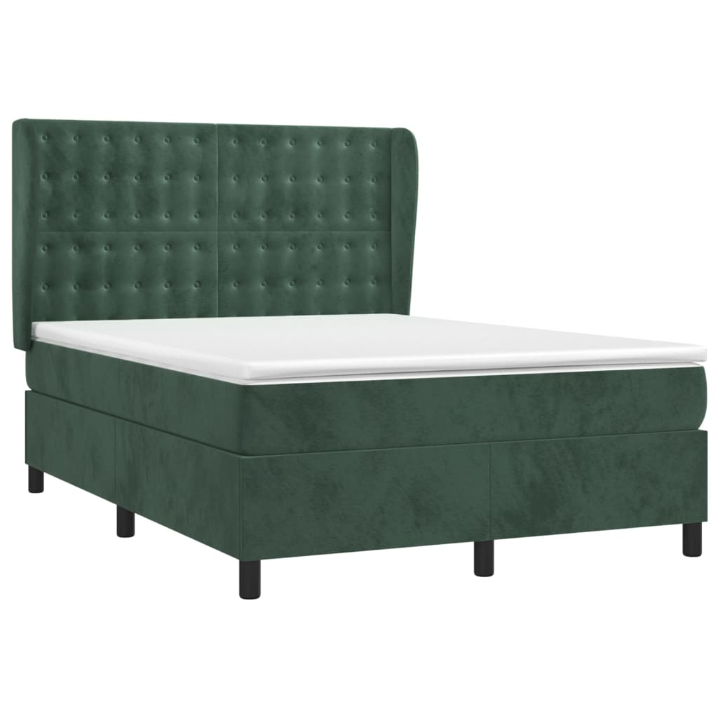 vidaXL Boxspring met matras fluweel donkergroen 140x190 cm afbeelding