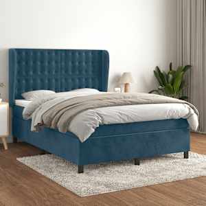Box spring postel s matrací tmavě modrá 140x190 cm samet - obrázek 1