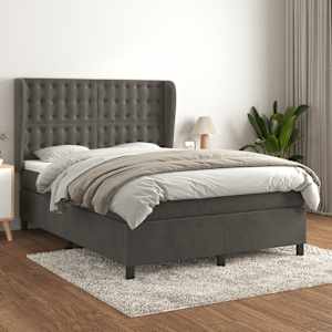 Box spring postel s matrací tmavě šedá 140x200 cm samet - obrázek 1