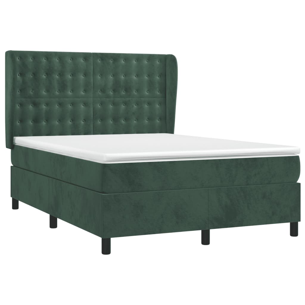 vidaXL Boxspring met matras fluweel donkergroen 140x200 cm afbeelding