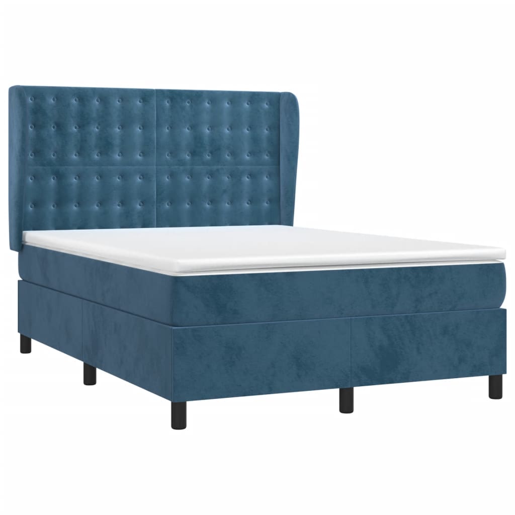 Thumbnail - vidaXL Boxspringbett mit Matratze Dunkelblau 140x200 cm Samt