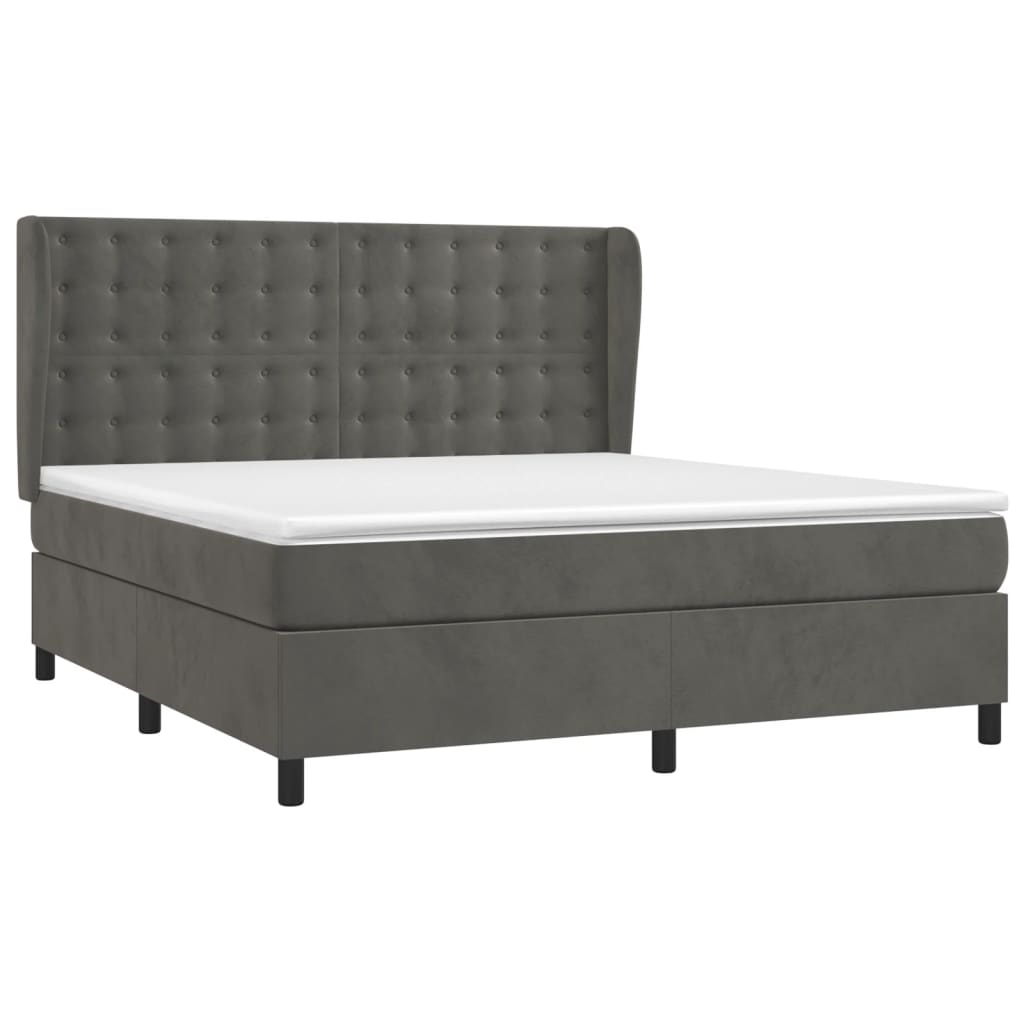 vidaXL Boxspring met matras fluweel donkergrijs 160x200 cm afbeelding