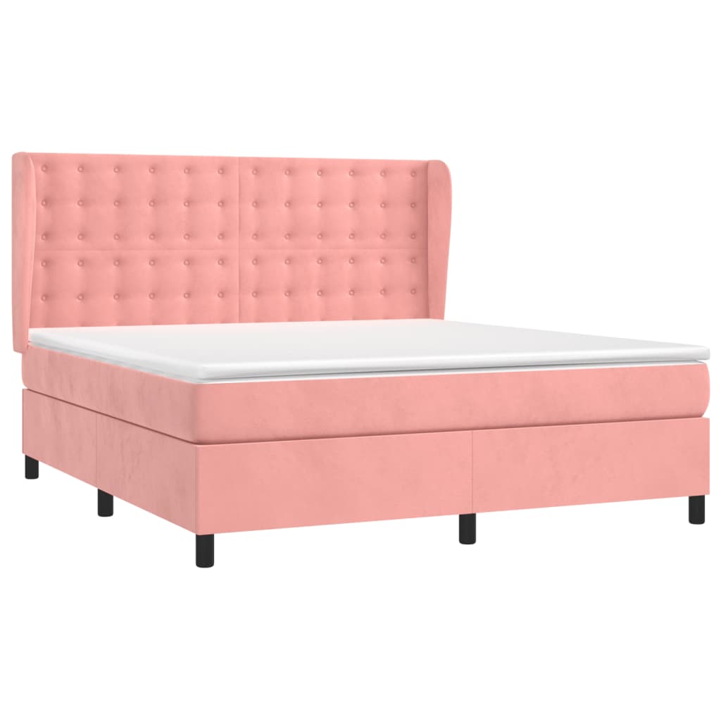vidaXL Boxspring met matras fluweel roze 160x200 cm afbeelding
