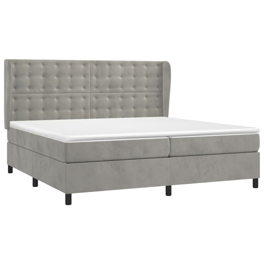 vidaXL Boxspring met matras fluweel lichtgrijs 200x200 cm afbeelding