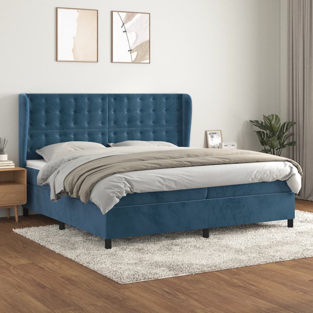 vidaXL Pat box spring cu saltea, albastru închis, 200x200 cm, catifea