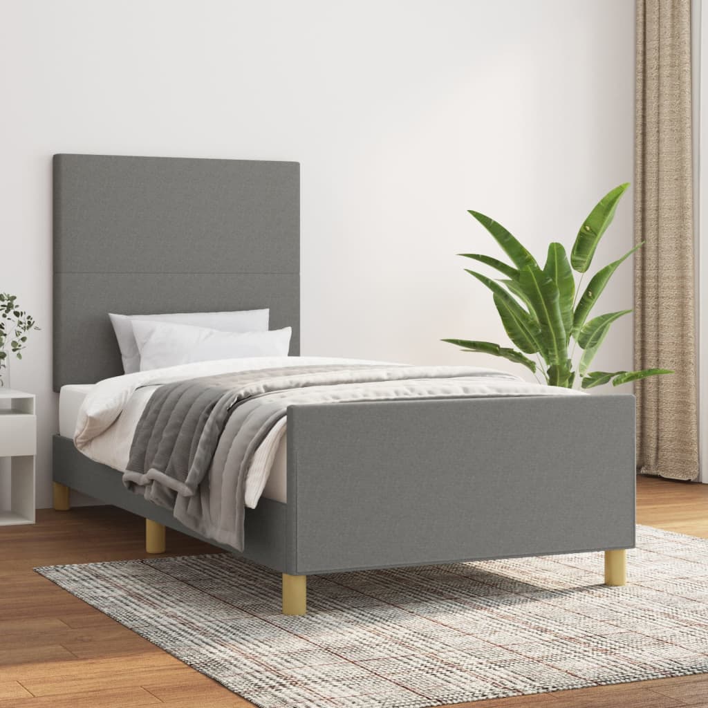 vidaXL Cadru de pat cu tăblie, gri închis, 80x200 cm, textil