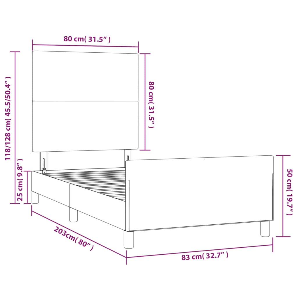 Rám postele bez matrací taupe 80x200 cm textil - obrázek 14