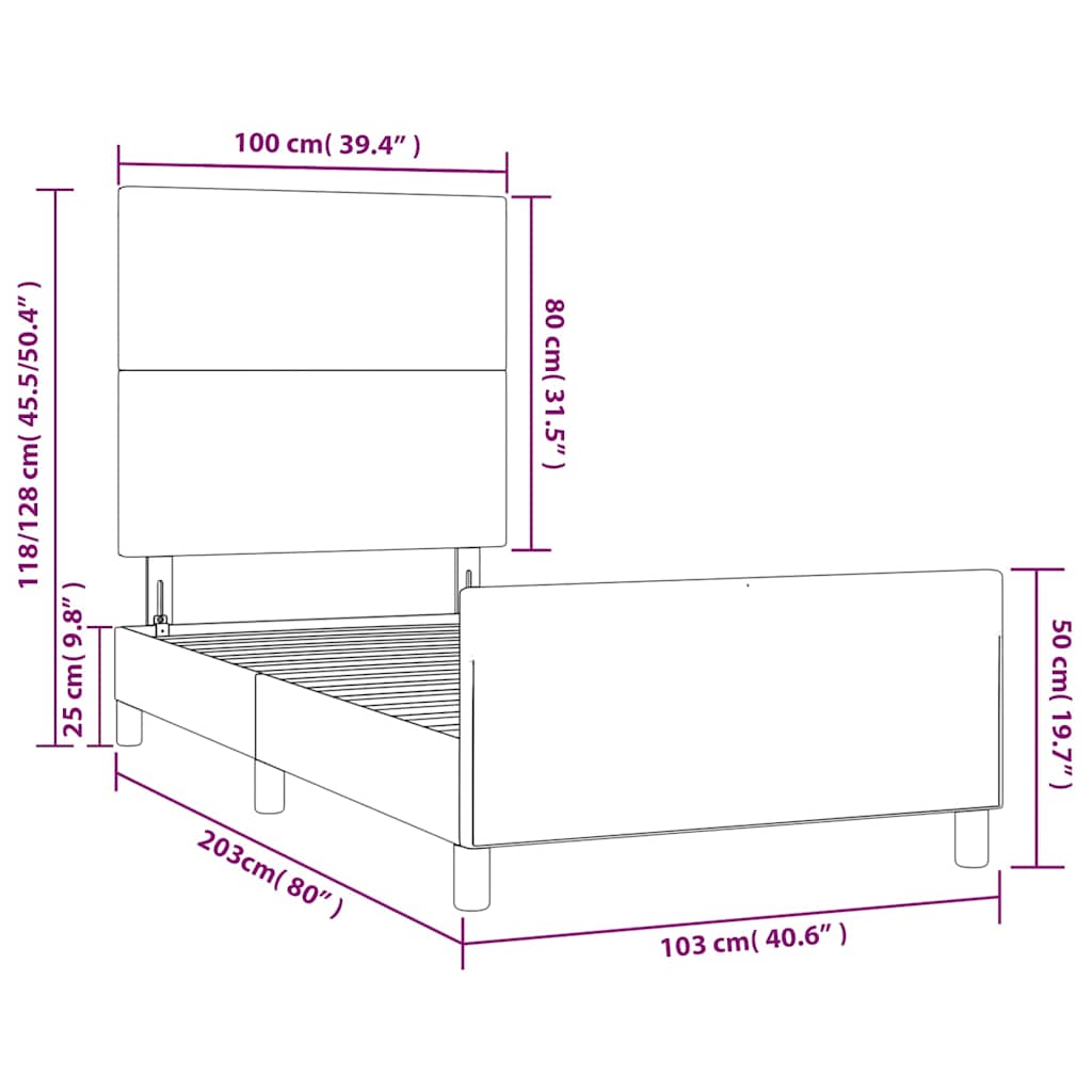Sängram utan madrass mörkgrå 100x200 cm tyg