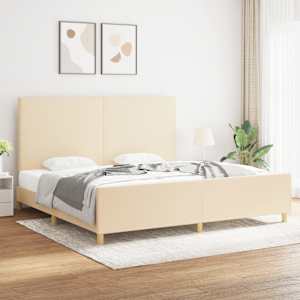 Rám postele bez matrace krémový 200 x 200 cm textil - obrázek 1