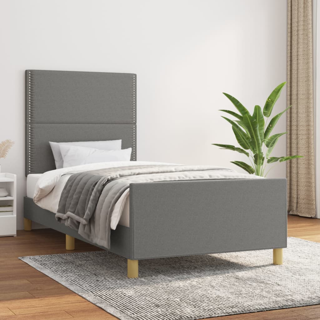vidaXL Cadru de pat cu tăblie, gri închis, 80x200 cm, textil