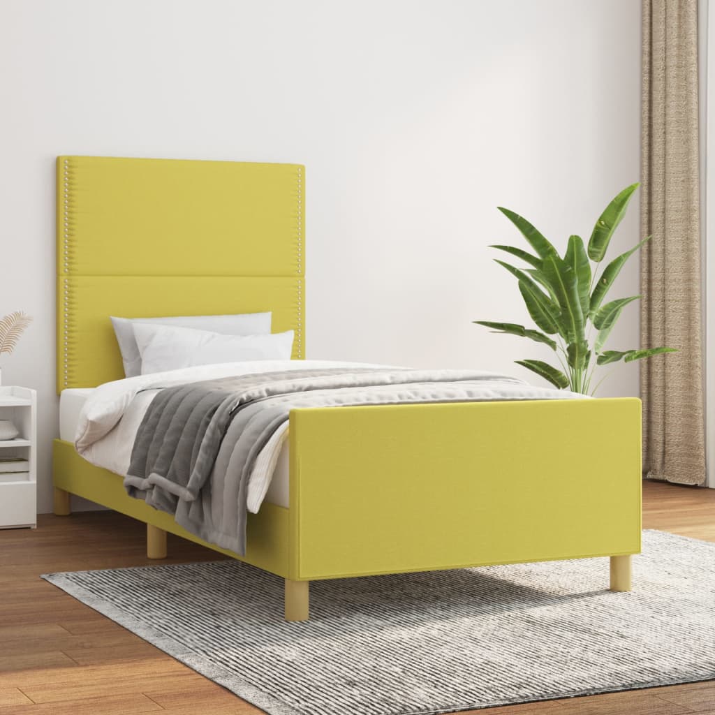 vidaXL Rám postele s čelem zelený 90x200 cm textil