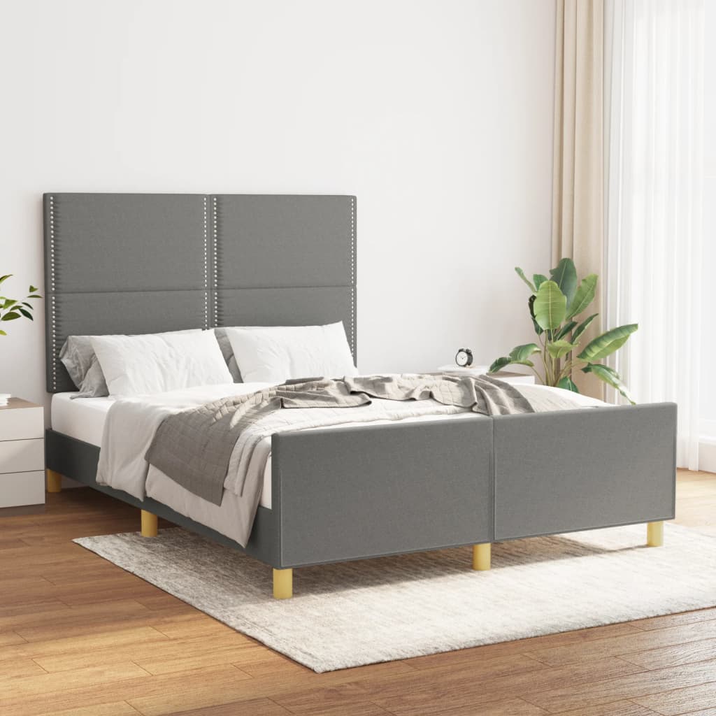 Estructura de cama con Cabezal de Cama Moderno, Cabecero de tela gris  oscuro 140x190 cm