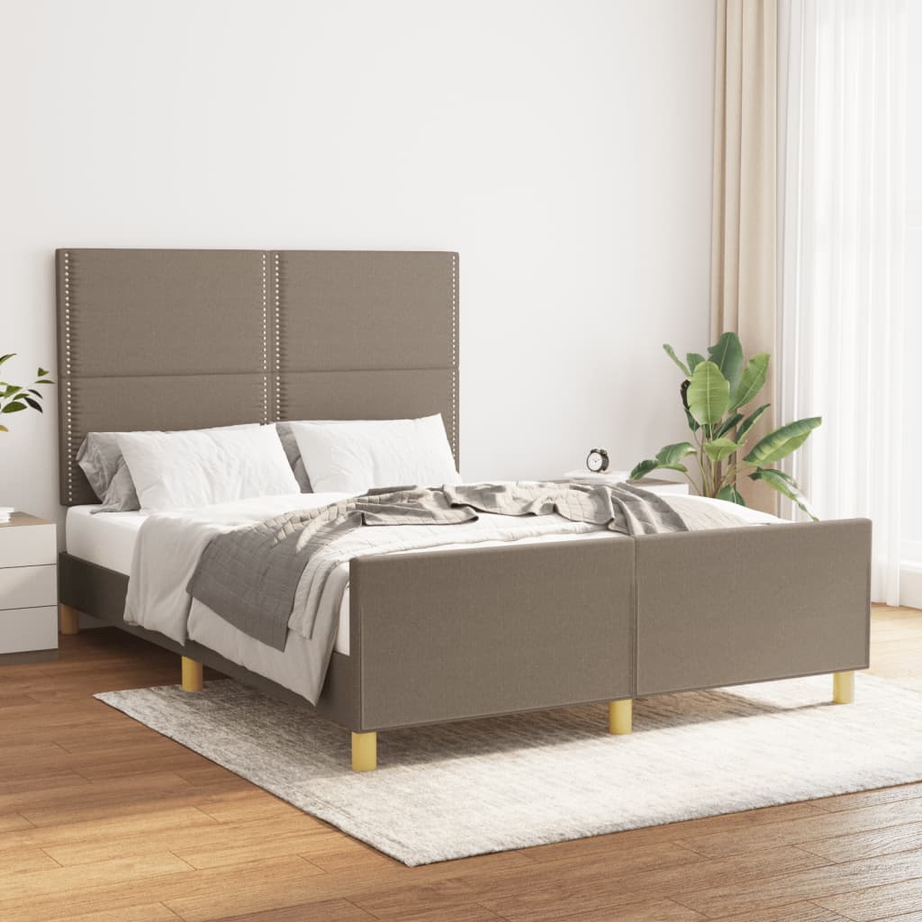 vidaXL Cadru de pat cu tăblie, gri taupe, 140x200 cm, textil