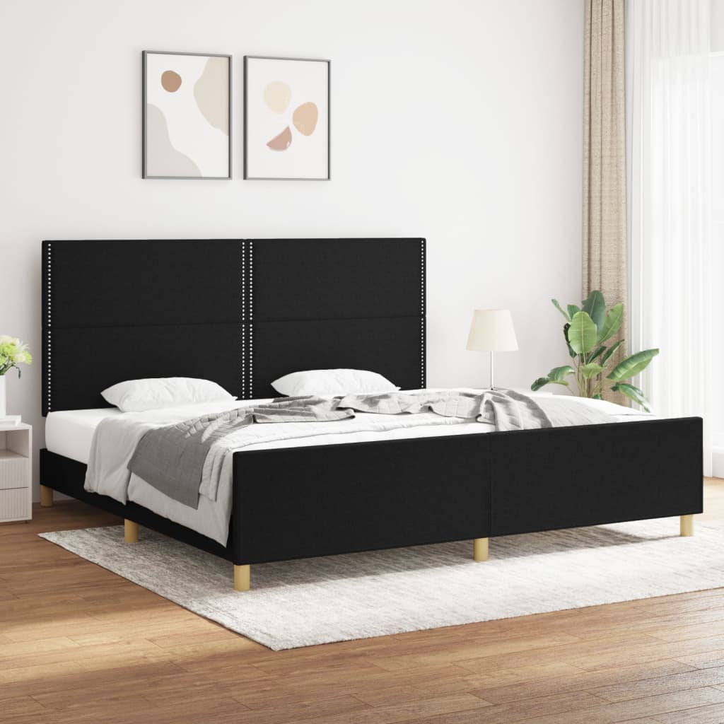Cadru de pat cu tăblie, negru, 200x200 cm, textil