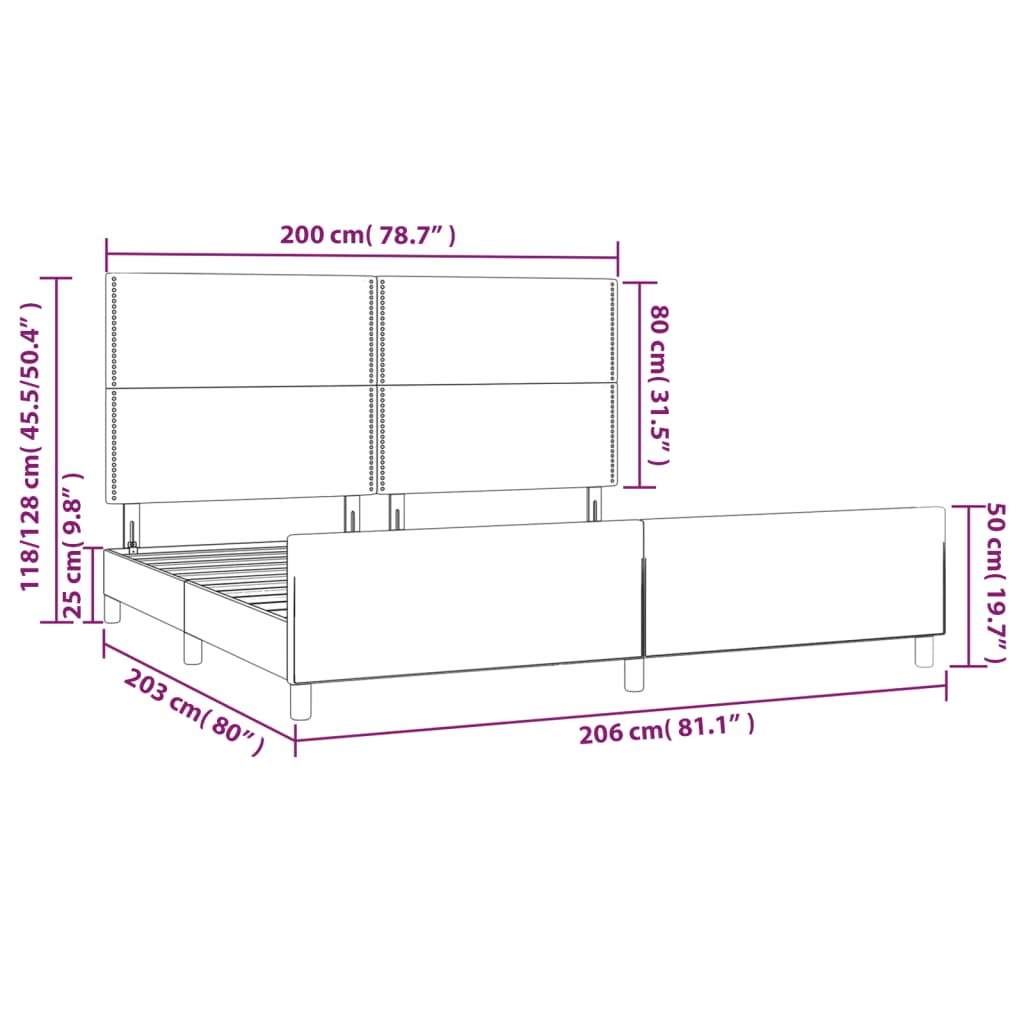 Rám postele bez matrace tmavě hnědý 200 x 200 cm textil - obrázek 14