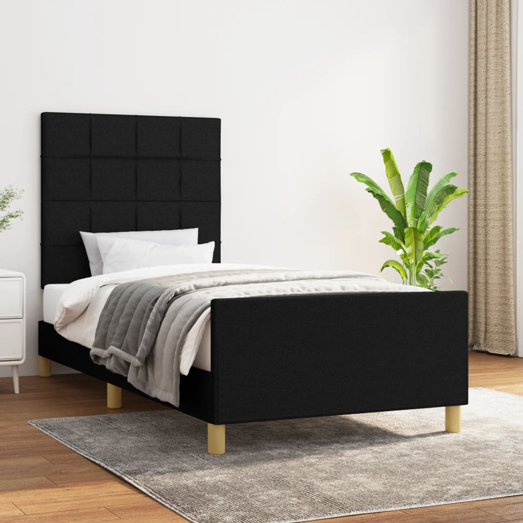 vidaXL Cadre de lit avec tête de lit Noir 90x190 cm Tissu