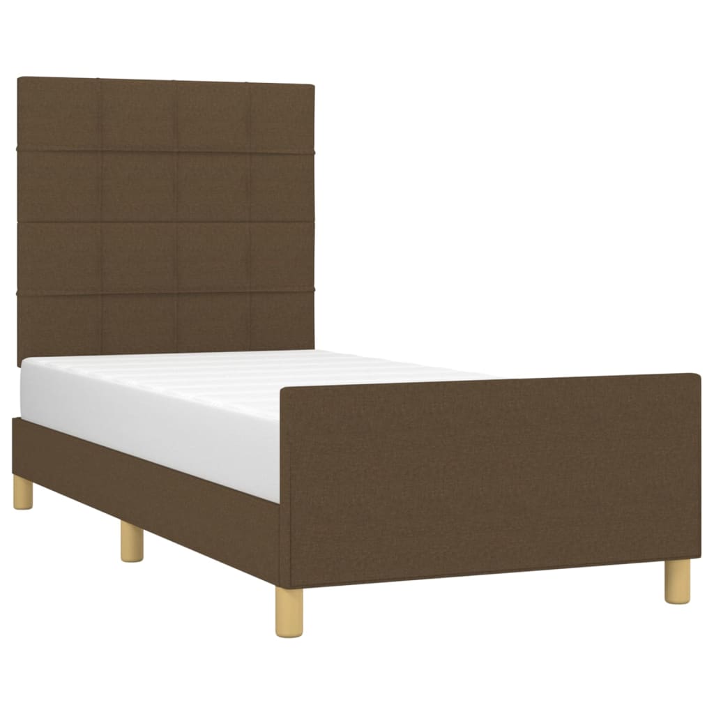 vidaXL Rám postele s čelem tmavě hnědý 90x200 cm textil